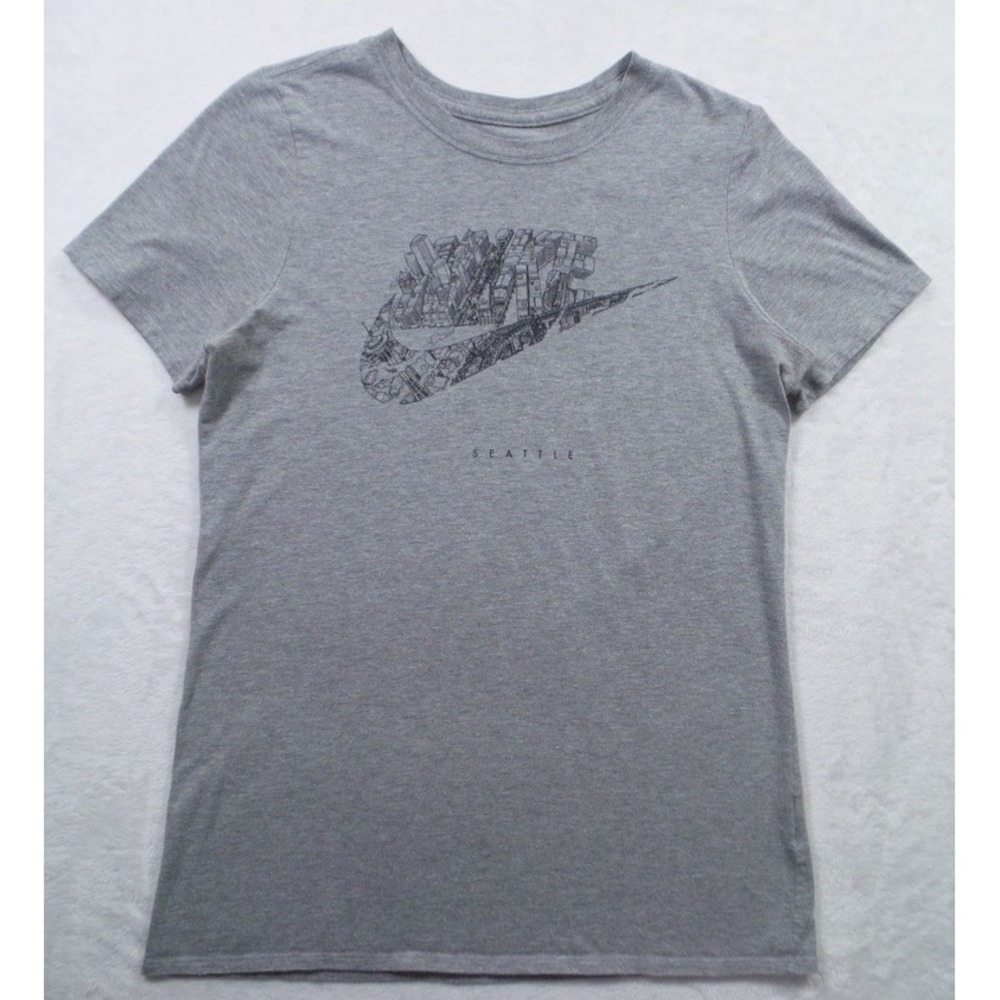Nike Shirt Womens Large Gray Seattle Swoosh Skyline Graphic Athletic Tee